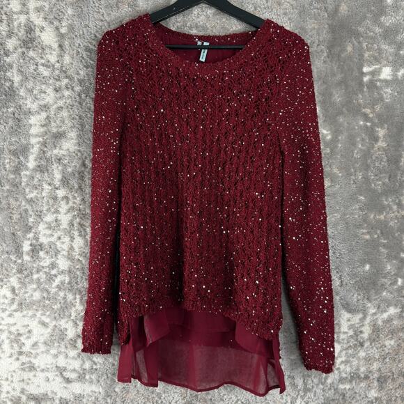 Maurices Size L Sequin Casual Knit Sweater Lined Red Long Sleeve Outdoor - Picture 1 of 9